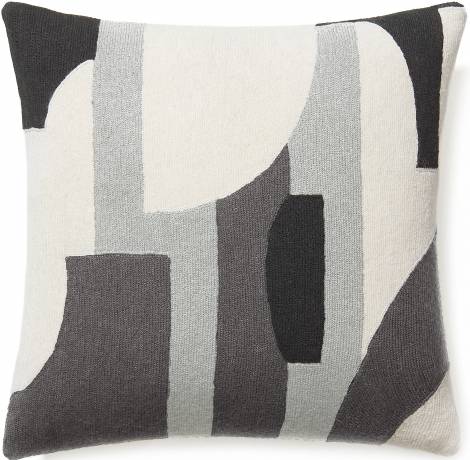 Judy Ross Textiles Hand-Embroidered Chain Stitch Composition Throw Pillow cream/ice/dark grey/charcoal